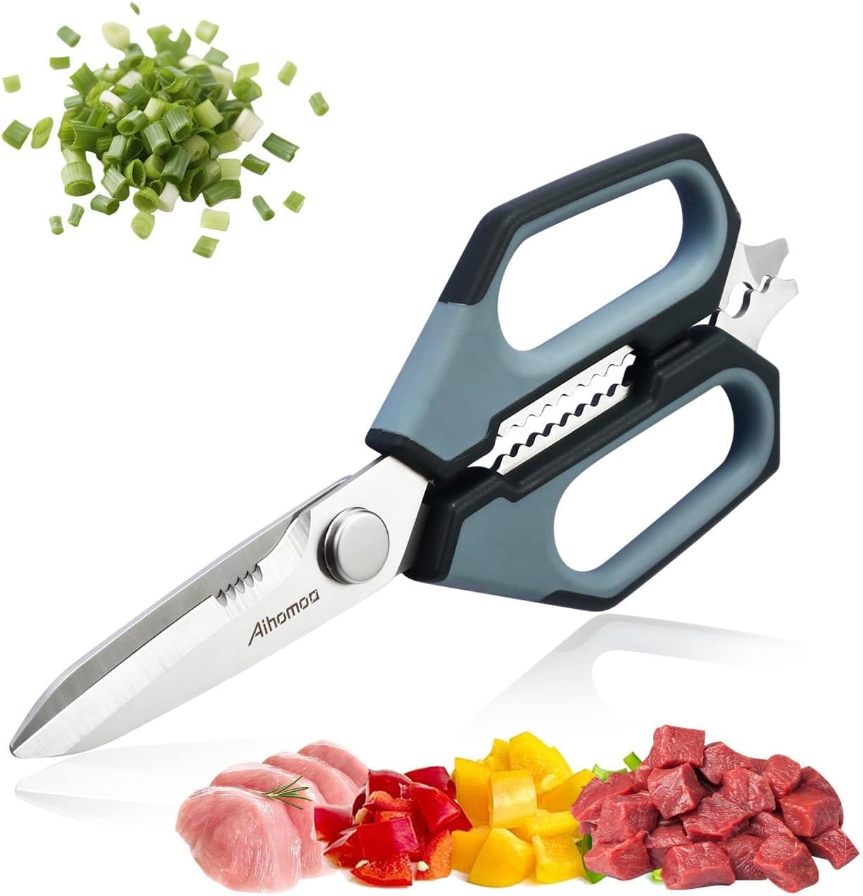 Sharp Nordic-Style Kitchen Shears Soft Comfort Handle, All Purpose Scissors with Herb Stripper, Detachable Cooking Scissors, Micro-Serrated Blade for Food Chicken Meat Herb Packaging