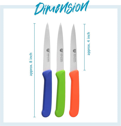 GRÄWE Vegetable Knives Set of 3 Stainless Steel, Multi-Coloured, Super Sharp, Dishwasher Safe