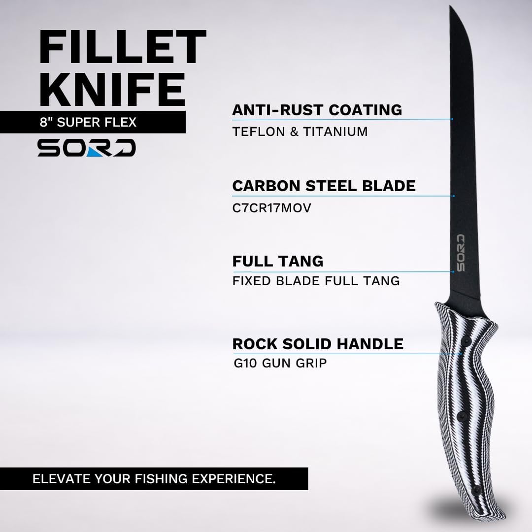 SORD Fillet Knife - 5-9" Filet Knives For Fish - Razor Sharp Boning Knife - Saltwater and Freshwater Fishing - Includes Kydex Sheath - Full Tang Blades | G10 Non Slip Grip | Corrosion Resistant