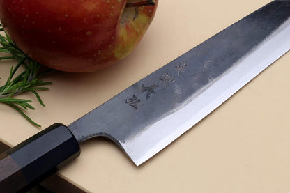 Yoshihiro Mizu Yaki Blue High Carbon Steel #1 Black Forged Petty Kiritsuke Japanese Utility Knife Shitan Handle (6'' (150mm) & Saya)