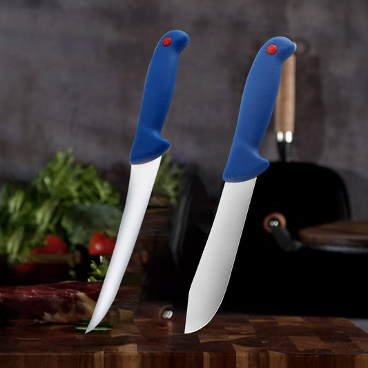 Boning Knives Set, Flexible Curved Blade Processing Knife, Super Sharp Fillet Knife, German Stainless Steel Chef Knife W/Non-slip Softgrip for Kitchen Home Restaurant (Blue), AS SHOW