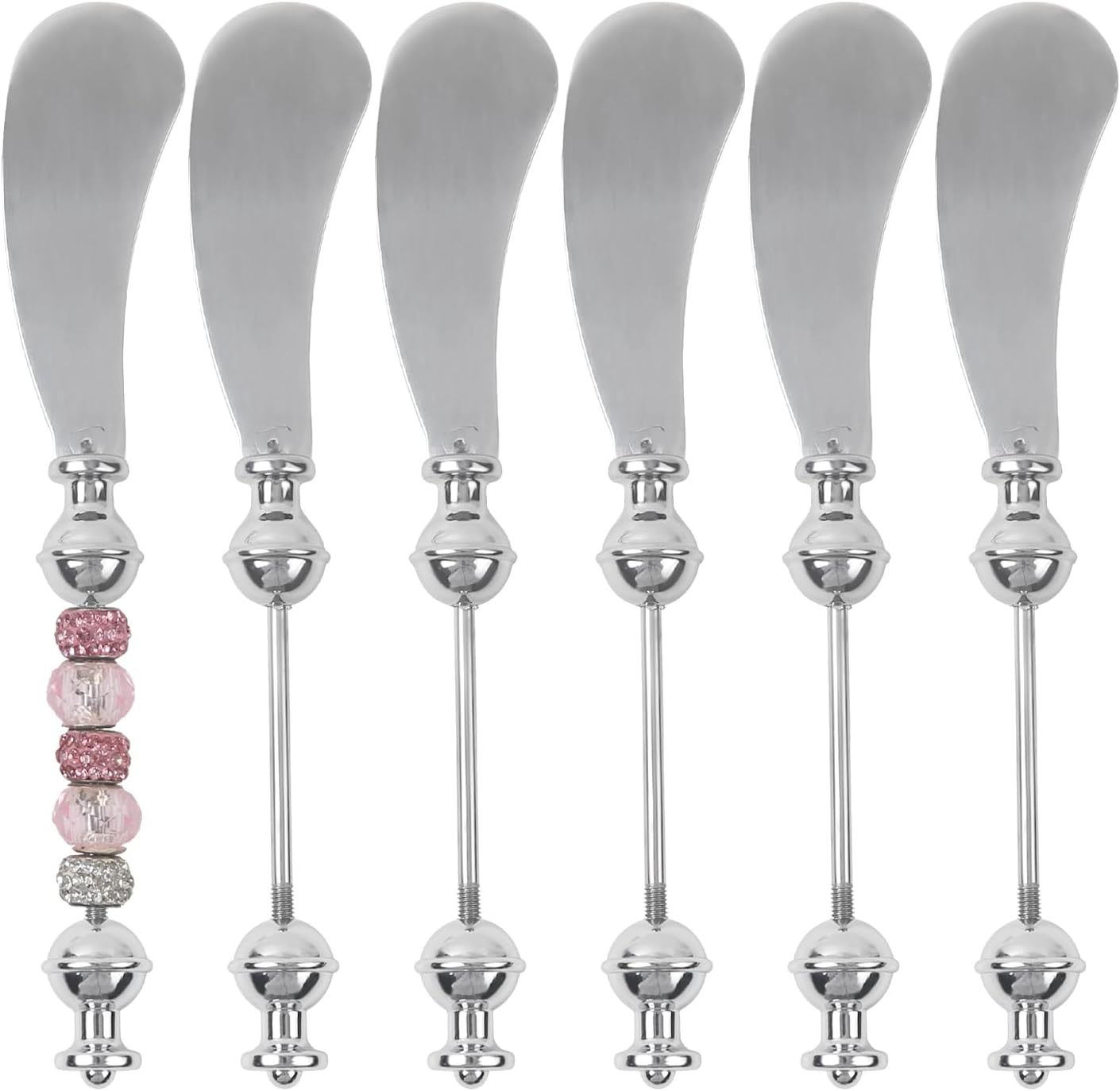 6 Pcs Beadable Butter Spreader Knives Stainless Steel Beaded Cheese Spreader Knife for Appetizers Kitchen Accessories