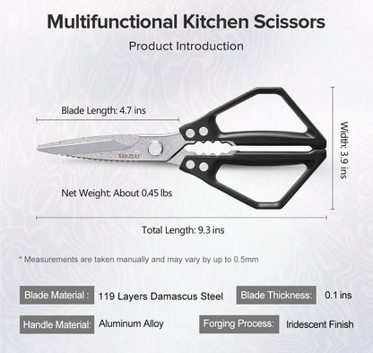 XINZUO Sandvik 14C28N Stainless Steel Multi-Purpose Kitchen Shear,Heavy Duty Kitchen Food Scissors For (Meat/Herbs/Poultry),With Silver Aluminum Alloy Handle