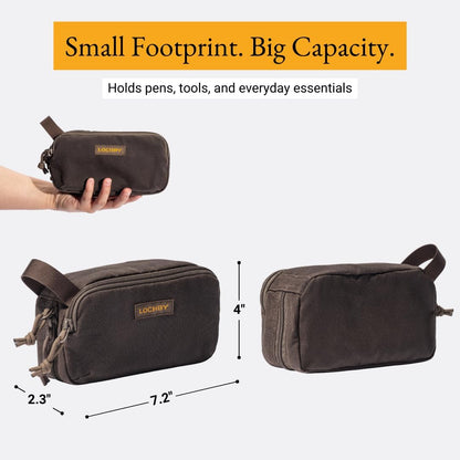 LOCHBY® Venture Pouch | Multipurpose Tactical Tool Bag | Water Resistant Waxed Canvas | Dual-Sided Zipper Pouch | for Motorcycle, Bike, EDC, Pen, Pencil, Art, Tech & Travel
