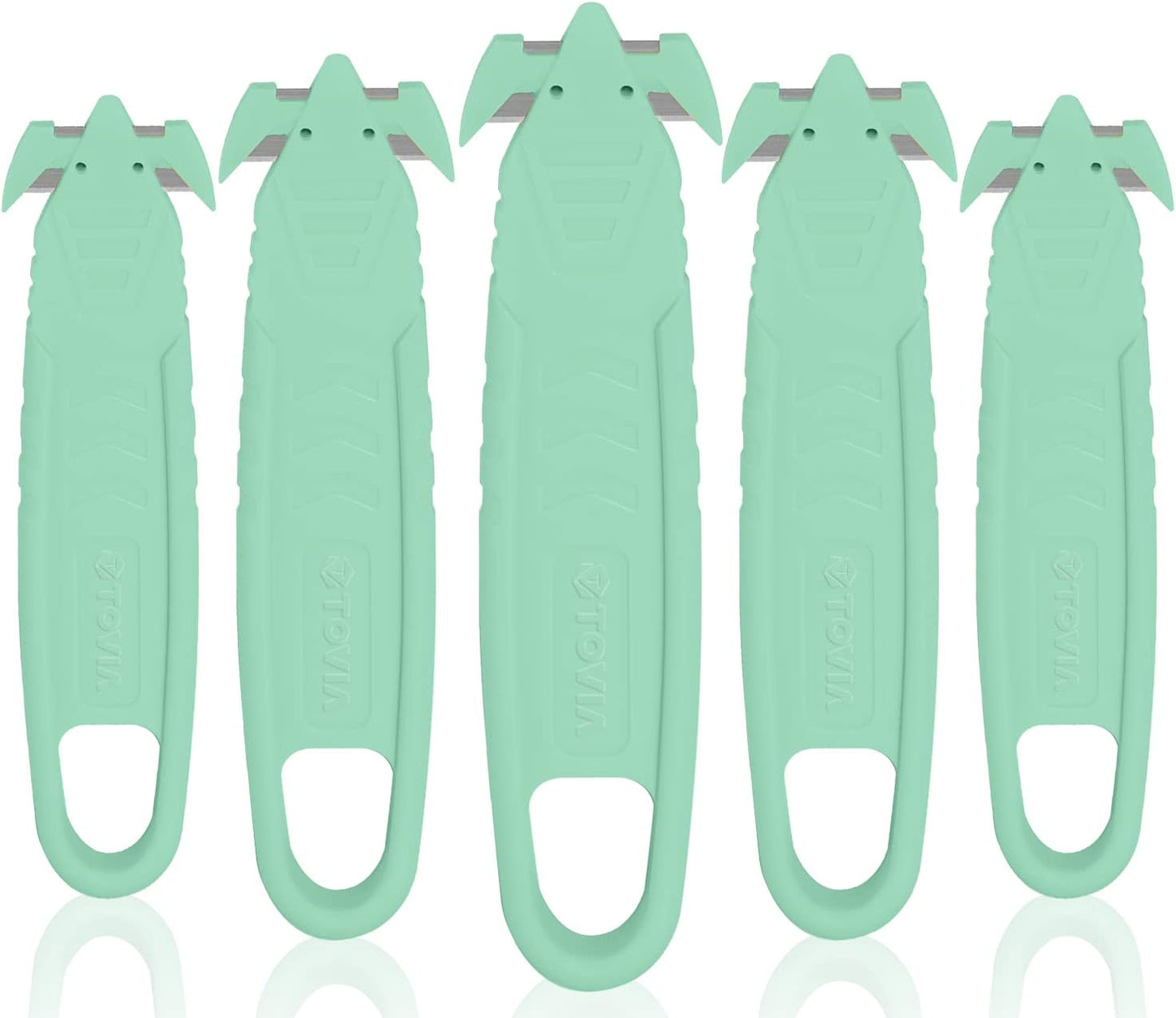 Safety Box Cutter, T TOVIA SK2 Stainless Steel Concealed Blade Package Opener with Tape Splitter for Cartons, Cardboard, Wrap, Straps, Film (10 Pieces - Green)