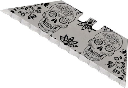 NDZ Performance Serrated Steel Blade Replacement for Utility Knife & Box Cutters, Custom Double Sided Laser Engraved Designs, Silver - Skull - 3 Pack