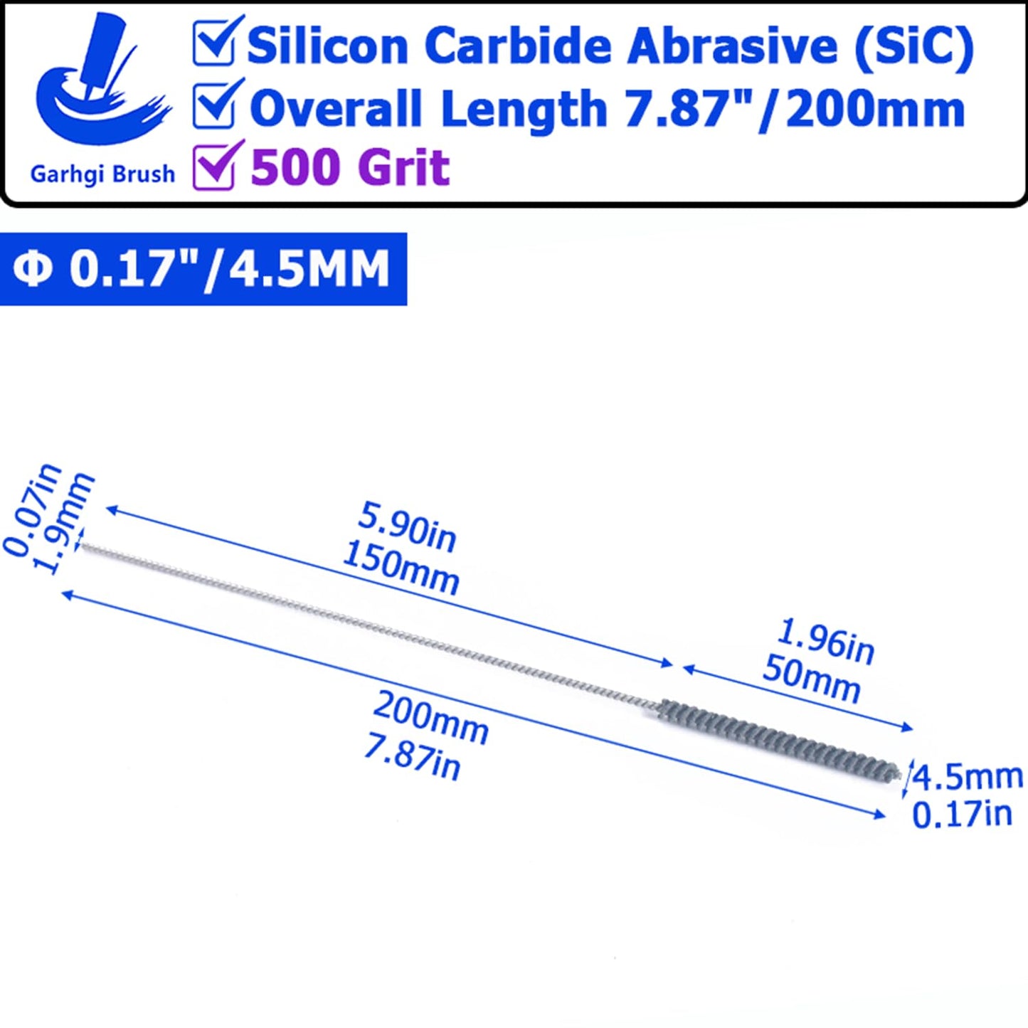Garhgi 0.177" (4.5mm) Cylinder Hone Brush, 240 Grit Silicon Carbide Abrasive Nylon Spheres for Metal Stainless Steel Cast Iron Deburring Deglazing Surface Finishing Small Diameters