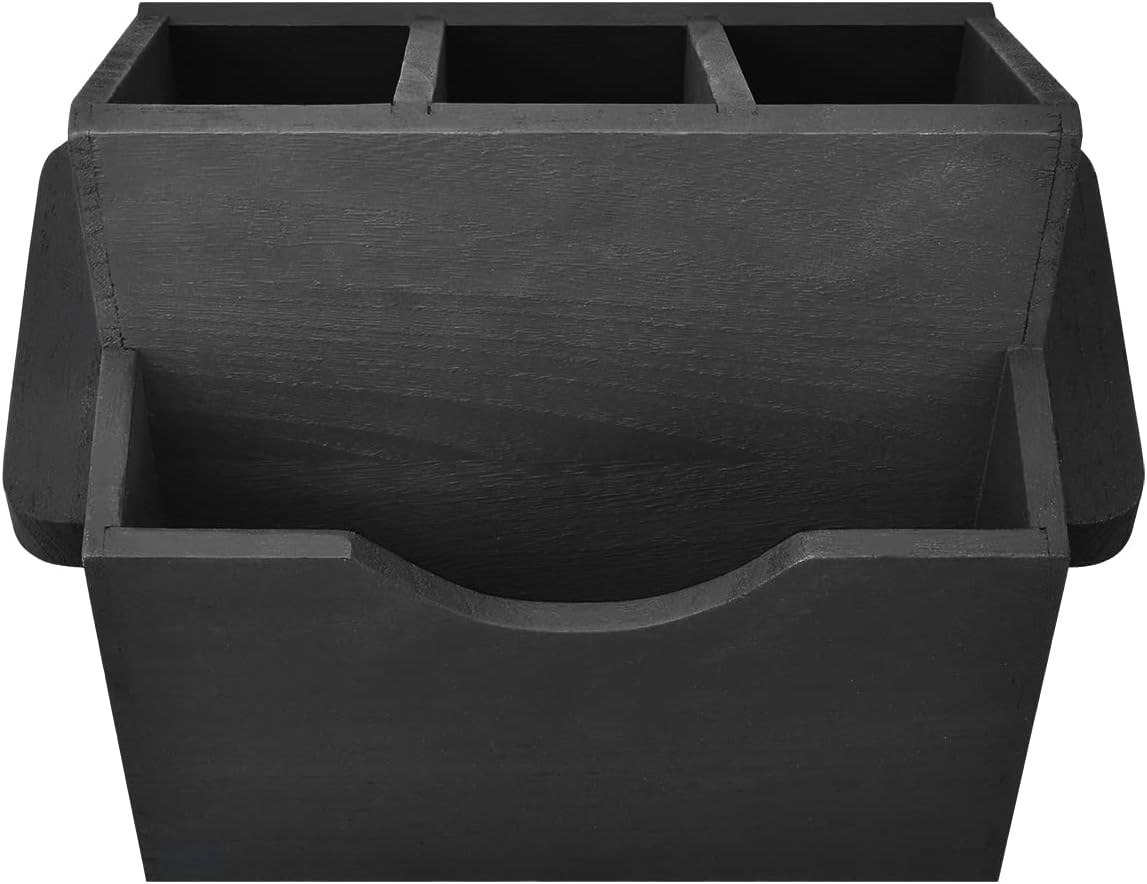 Ikee Design Wooden Utensil Caddy with Handles, Silverware Caddy, Silverware Holder for Countertop,Party,Camping and Kitchen, Organizer, Picnic Cutlery Holders, Black Color