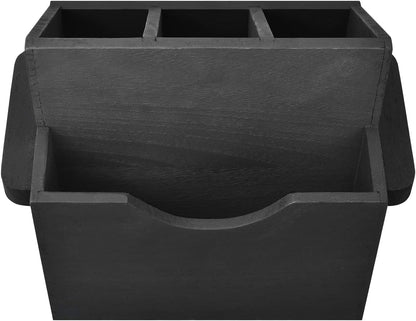 Ikee Design Wooden Utensil Caddy with Handles, Silverware Caddy, Silverware Holder for Countertop,Party,Camping and Kitchen, Organizer, Picnic Cutlery Holders, Black Color