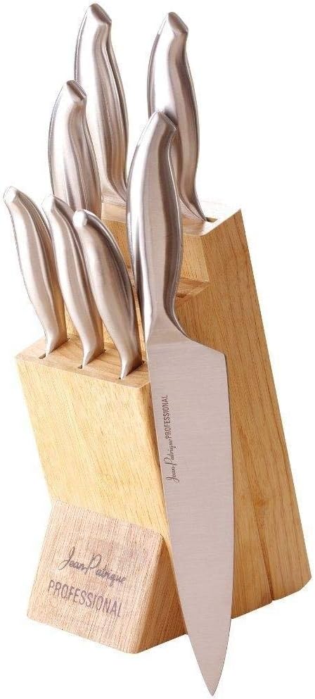 Jean-Patrique Chopaholic Kitchen Knife Set with Block - All Purpose Collection & Wooden Stand - Utility, Paring, Serrated, Bread, Slicing Knives - Sharp & Dishwasher Safe
