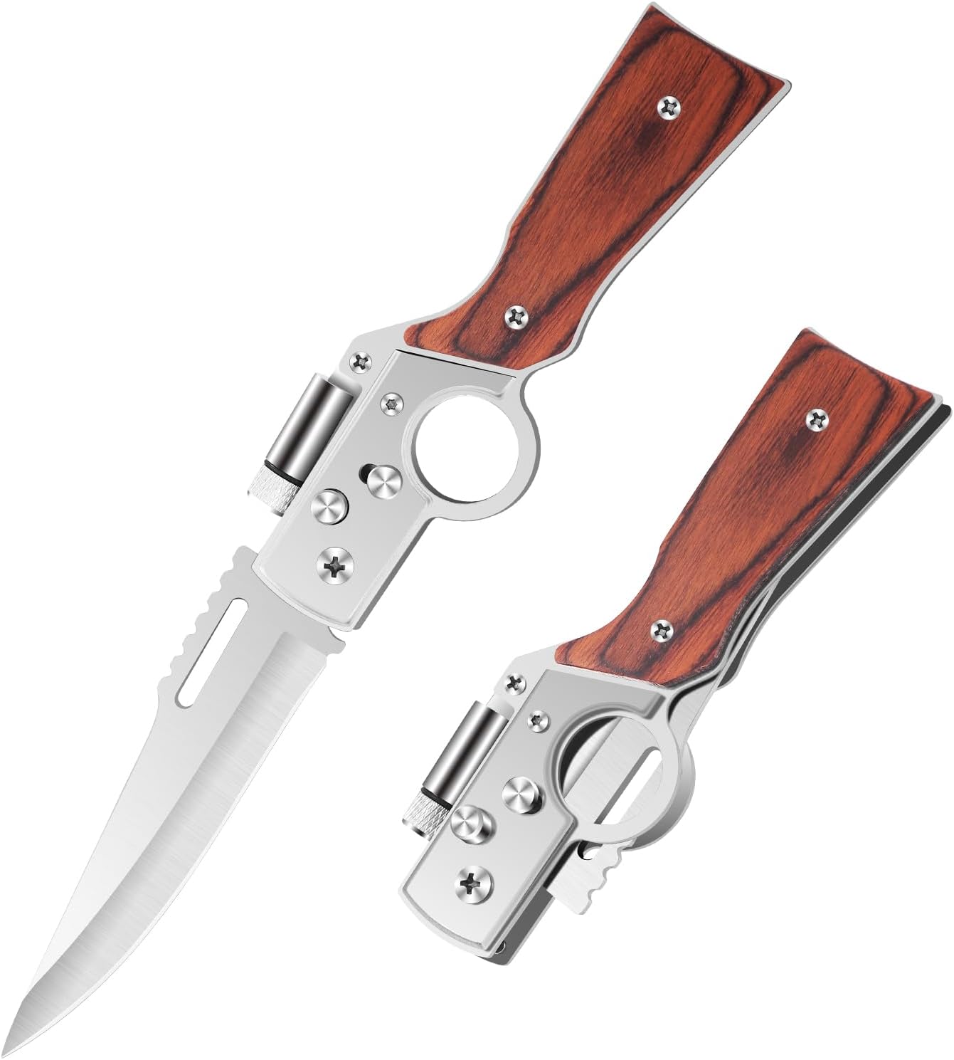 AK47 Style Tactical Folding Pocket Knife – EDC Gift for Men with LED Light, Wood Handle & Pocket Clip, Laser Engraving Ready, Outdoor Camping Hiking Gear (1)
