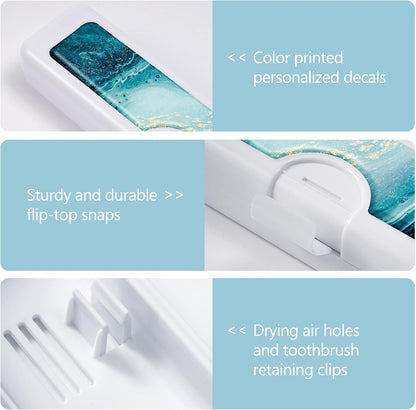 Toothbrush Travel Case - Colorful Pattern, Holder and Covers for Toothbrushes, Includes Tongue Scraper Case