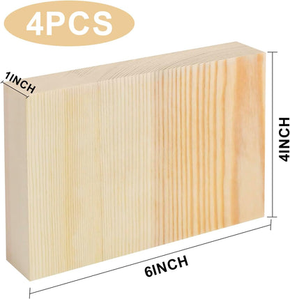 4 Pcs Unfinished Pine Wood Blocks, 3x10x1 Inch Wooden Block, Wood Carving Blocks for Crafting Home Crafts DIY Supplies Carving Crafting