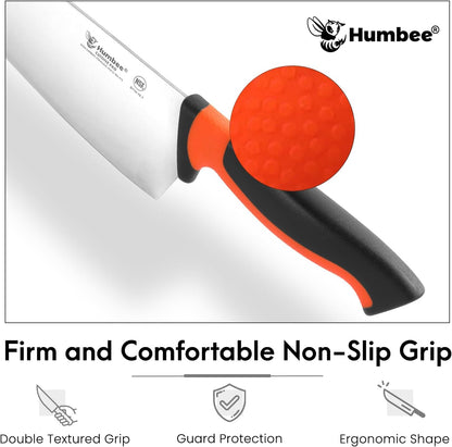 7.5-Inch Nakiri Knife, High Carbon Stainless Steel Hollow Grind Blade, Razor Sharp Edge, Ergonomic Non-Slip Handle, Cleaver Style, DT-50 Series, Orange