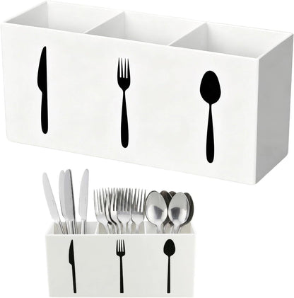 Utensil Holder,Kitchen Countertop Organizer,Silverware Organizer,3 Compartments Silverware Caddy,Plastic Utensil Holder, Large Capacity Cutlery, Spoon, Fork, and Knife Rack (White)