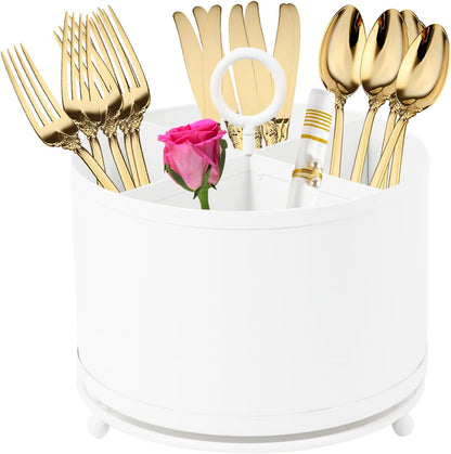 NelyBet 360° Rotating Utensil Caddy With Handle, Cutlery Silverware Caddy Holder Flatware Organizer with 4 Compartment For Kitchen Countertop Party Office Black