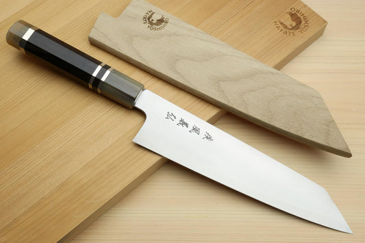 Yoshihiro HAP40 High Speed Stainless Steel Kiritsuke Multipurpose Chefs Knife Triple Ring Ebony Handle (8.25'' (210mm))