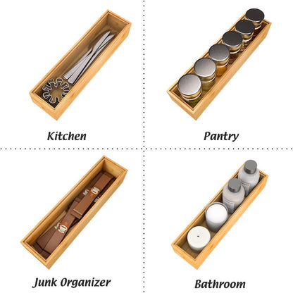 Utensil Organizer Silverware Drawer Organizer - Stackable Bamboo Flatware Caddy Cutlery Holder, Wooden Storage Boxes Tray for Bedroom,Office, Bathroom, Vanity & Garage Tool Organization(9"3"2.5")