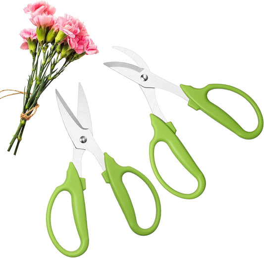 3 Pcs Garden Scissors Shears Trimming Scissors Pruning Floral Shears for Herb Flowers Plants with Straight and Curved Blade for Gardening (Curved,Straght,Bud)