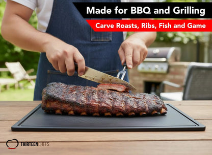 Commercial Grade Plastic Cutting Board with Juice Groove - 18 x 12 Inch for Carving Meat, Grilling, BBQ - 1/2" Thick White HDPE Poly for Food Service