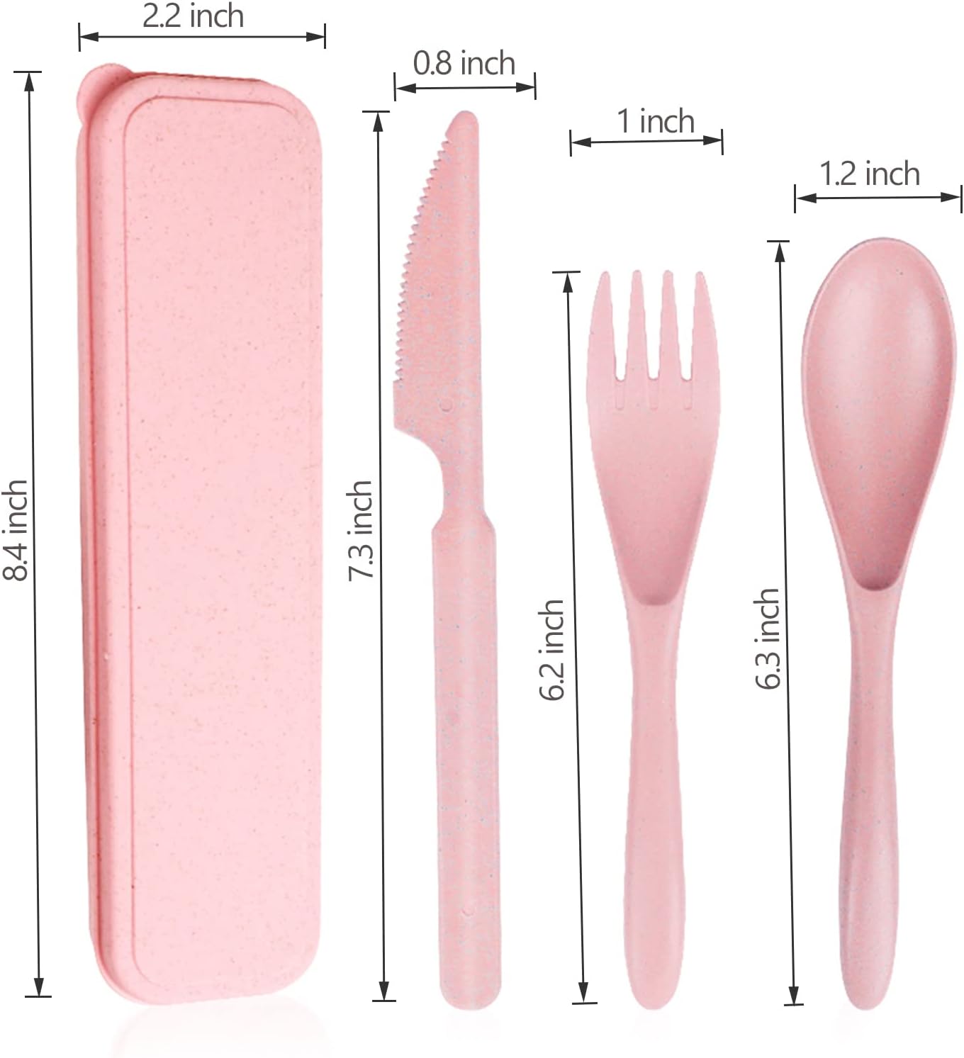 YDYTOP Reusable Travel Utensils Set with Case, Pink Wheat Straw Portable Knife Fork Spoons Tableware, Eco-Friendly BPA Free Cutlery for Kids and Adults as Travel Picnic Camping Utensils