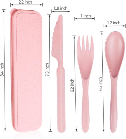 YDYTOP Reusable Travel Utensils Set with Case, Pink Wheat Straw Portable Knife Fork Spoons Tableware, Eco-Friendly BPA Free Cutlery for Kids and Adults as Travel Picnic Camping Utensils