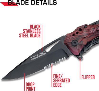 Tac-Force Folding Pocket Knife, 3.25-inch Serrated Blade, Orange Aluminum Handle, 7.75-inch Overall Length TF-705EM