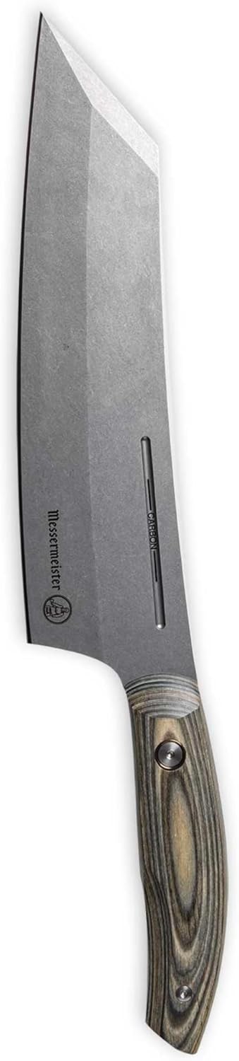 Messermeister Carbon 8” Bunka Chef’s Knife - Bohler K110 High Carbon Steel with a Ceramic Stonewash Finish - Resin-Stabilized Wood Handles - Handcrafted in Maniago, Italy
