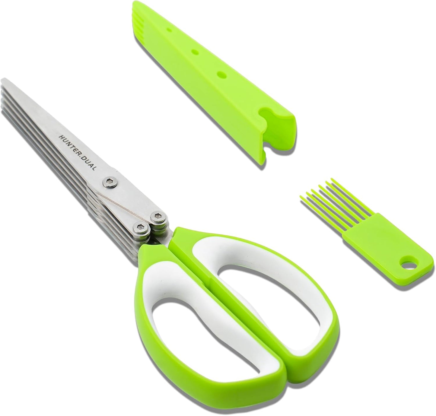 5 Blades Herb Scissors - Professional Kitchen Shears with Safety Cover for Cutting Green Onions, Fresh Herbs, Vegetables & Salad Food Prep, Must-Have Cooking Gadgets, Dishwasher Safe