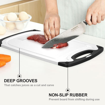 Viretang Plastic Cutting Boards Set of 3 for Kitchen, Thick Chopping Board with Deep Juice Grooves, Non‑Slip Feet, Easy Grip Handle, BPA Free, Dishwasher Safe,Black