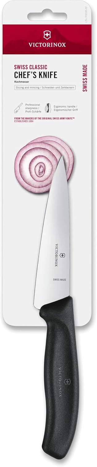 Victorinox Chef Knife 8 Inch - Swiss Classic Straight Edge Chef’s Knife, Kitchen Knife with Stainless Steel Blade, Ergonomic Non-Slip Handle, Dishwasher Safe, Blac