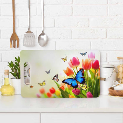 Coffee Set Cutting Board with Handles Coffee Maker Muffin Cup Flower Hot Drink Love Cutting Boards Plastic Safe Chopping Board for Kitchen 16" x 10" x 0.24"