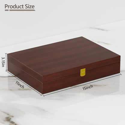 Solid Walnut Silverware Storage Box, 2-Layer Silverware Chest with Drawer, Flatware Case with Lid and Felt Lined, Wood Flatware Storage Box Holds 12-16 Sets of Utensils, Wedding Housewarming Gifts