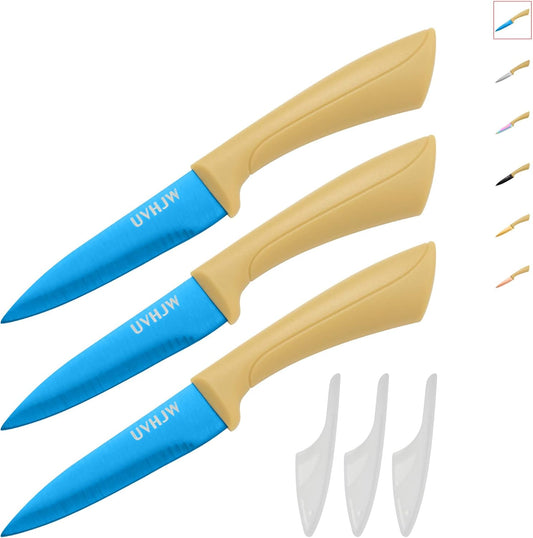 Blue Paring Knife Pro Sharpness, Kitchen Knives with Sheaths, Bring Life Color-3.5 inch Stainless Steel Knife