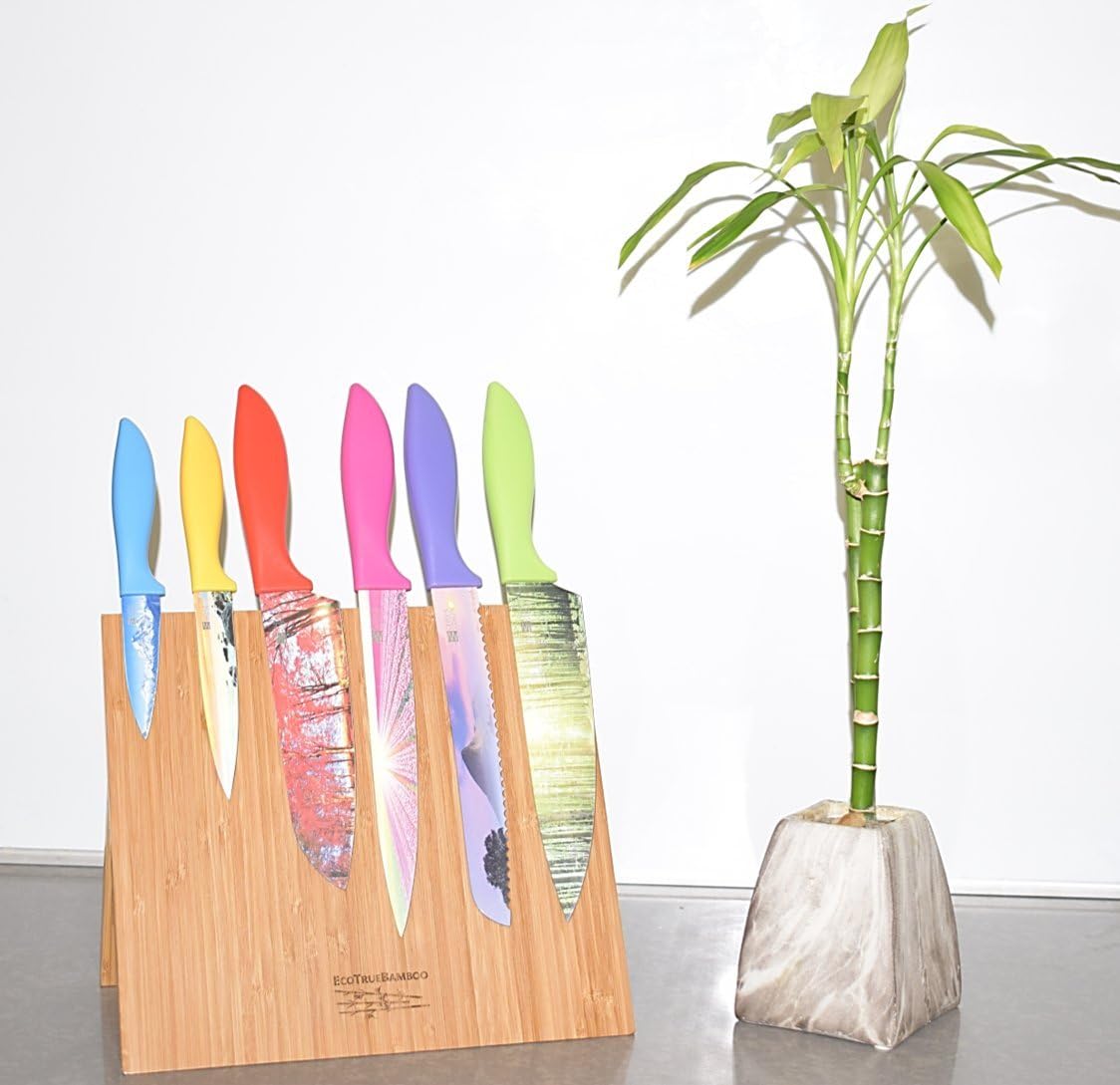 Magnetic Knife Block + Cutting Board - Knife holder and Storage Rack + Bamboo Butcher Block. Chopping board Meats, Cheese, Veggies (10"x 10") Kitchen Décor (Natural Bamboo, Without Knives)