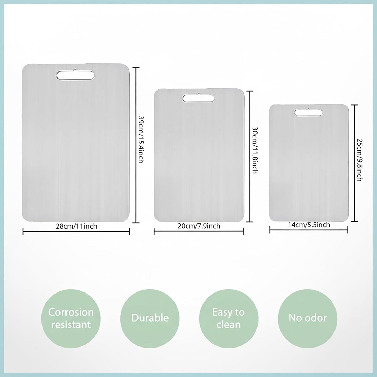 Set of 3 Stainless Steel Cutting Boards, Double Sided, for Kitchen Use, Perfect for Meat, Fruits and Vegetables (Assorted Sizes)