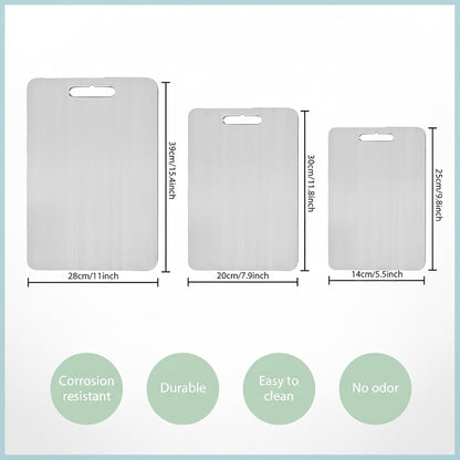 Set of 3 Stainless Steel Cutting Boards, Double Sided, for Kitchen Use, Perfect for Meat, Fruits and Vegetables (Assorted Sizes)