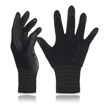 DEX FIT Nitrile Work Gloves FN330, 15-Gauge 3D Snug Stretch Fit, Touchscreen, Power Grip in Wet & Oily Conditions, Mechanic & Warehouse, Men & Women, Black, M, 3 Pairs