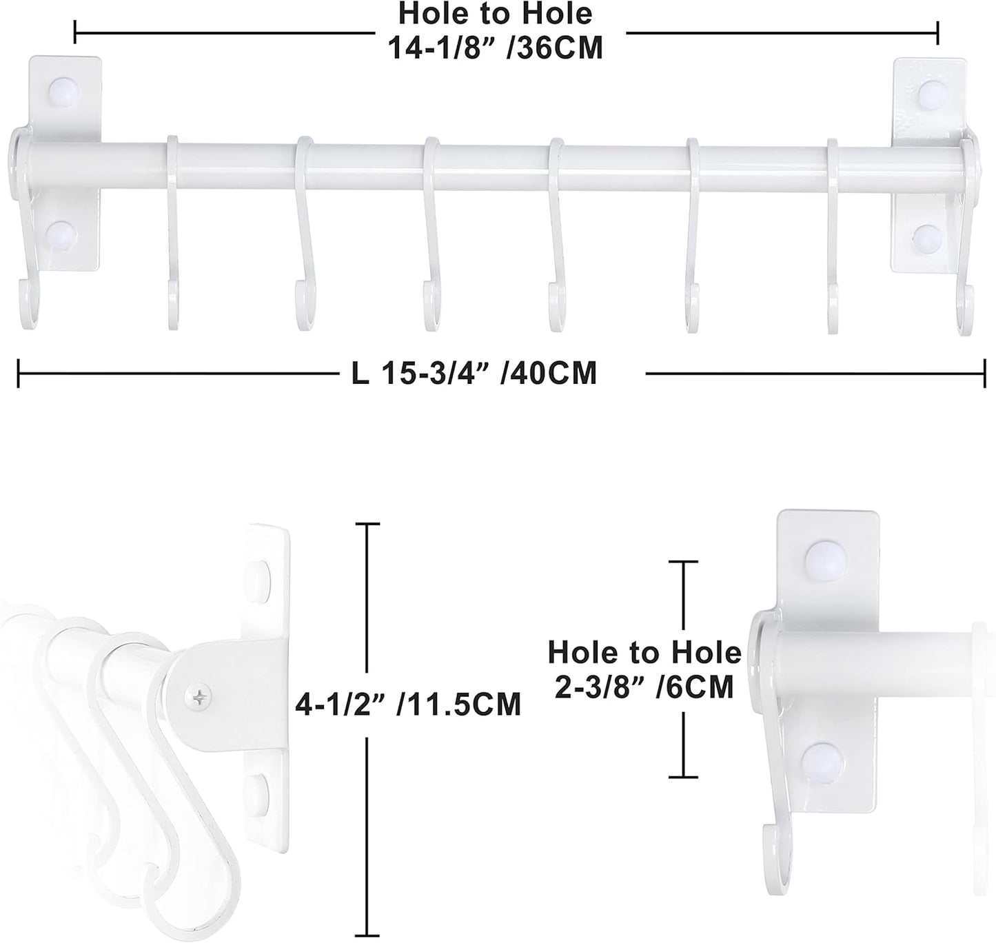 Dseap Kitchen Utensil Holder Hanger, Pot and Pan Rack Wall Mounted, Kitchen Rail with 8 Hooks for Hanging Cooking Utensils, Mugs, Spoons, Wall Mounted, Silver