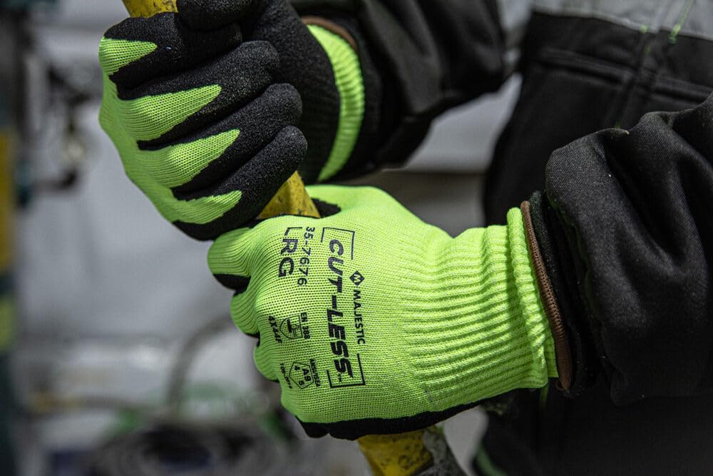 Majestic Cut-Less Korplex Glove with Sandy Nitrile Palm | 12 Pair - MED | 13 Gauge Liner, ANSI A9, Extreme Cut Resistance, Breathable, Gray/Black | for Automotive, Industrial, Manufacturing | 35-7675
