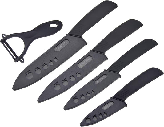 Ceramic Knife Set with Protective Cover, Kitchen Knife Set with 4-Piece Knife and 1 Peeler, Chef's Knife Sets for Meat, Fruit, Vegetables