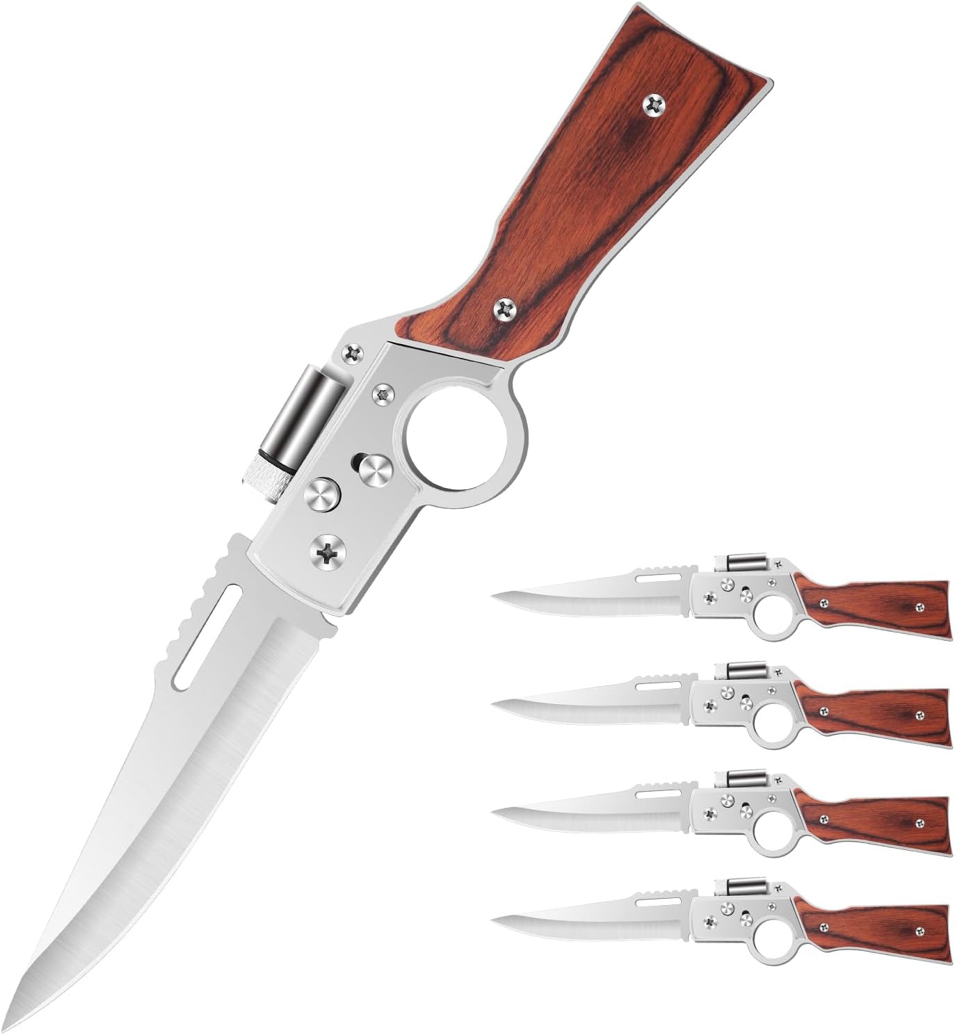 AK47 Style Tactical Folding Pocket Knife – EDC Gift for Men with LED Light, Wood Handle & Pocket Clip, Laser Engraving Ready, Outdoor Camping Hiking Gear (1)