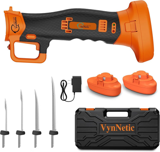 Electric Fillet Knife for Fish with 4 Stainless Steel Blades, Cordless Rechargeable Non-Slip Handle and Safety Lock, 2 Rechargeable Battery Packs Portable Carry Case