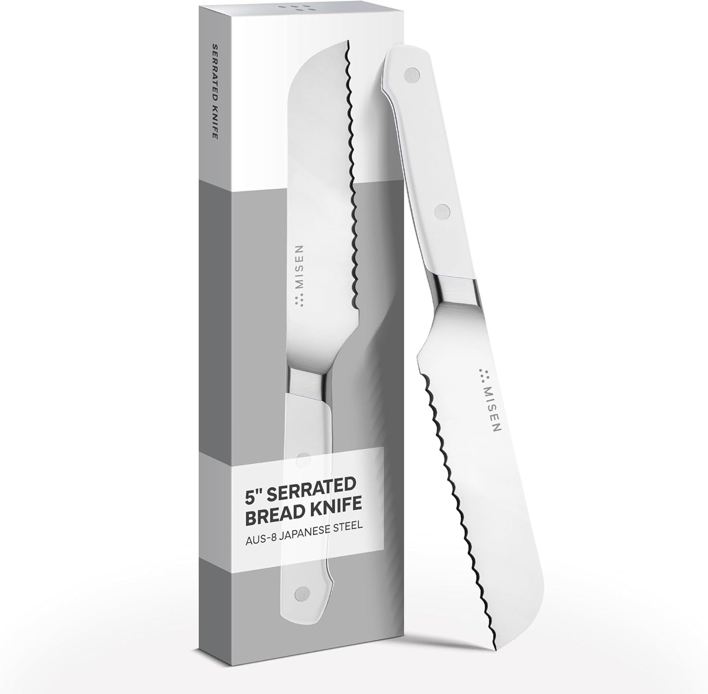 Misen Serrated Bread Knife - High-Carbon Japanese AUS8 Steel - Perfect for Soft Foods, Bread, Pastries, and Fruits - Verstatile Slicer, Razor-Sharp Edge, Durable Blade, Ergonomic Handle - 5", Blue