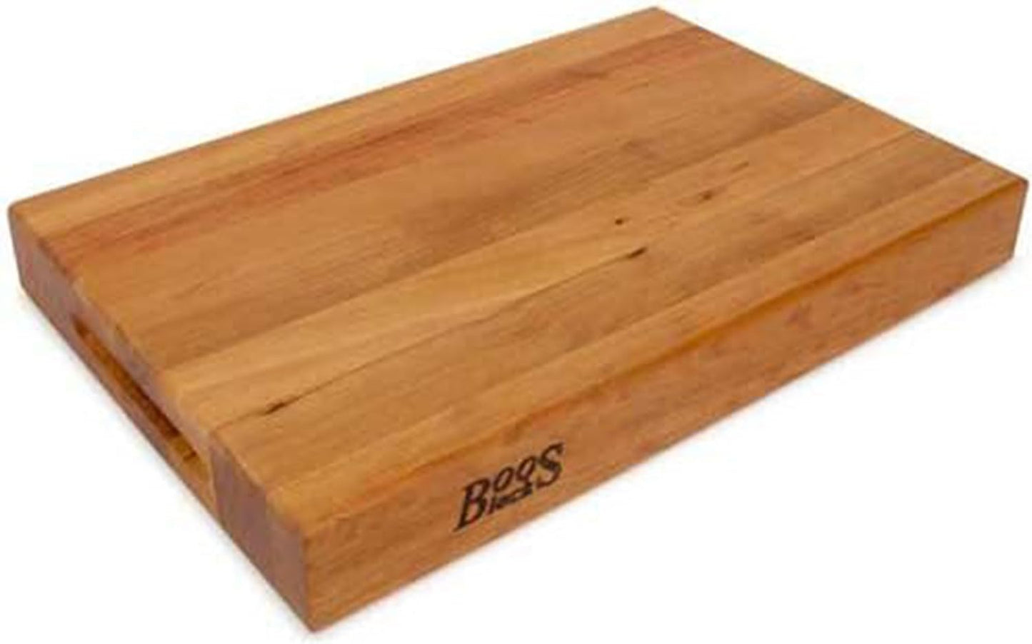 John Boos Handle Boards Series Rectangular Wooden Maple Cutting Board 24”x18” – 2.25” Thick, 30-lb Reversible Butcher Block with Juice Groove, Edge-Grain & Metal Handles