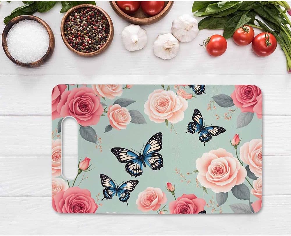 Coffee Set Cutting Board with Handles Coffee Maker Muffin Cup Flower Hot Drink Love Cutting Boards Plastic Safe Chopping Board for Kitchen 16" x 10" x 0.24"