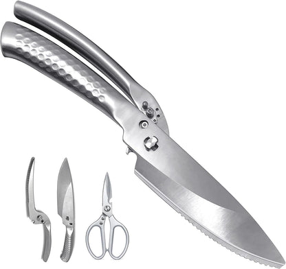 SGNEKOO All Stainless Steel Kitchen Scissors, Heavy Duty Stainless Steel All Purpose Kitchen Shears, Removable Utility Scissors for Food, Meat, Herbs, Poultry（Silver）