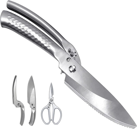 SGNEKOO All Stainless Steel Kitchen Scissors, Heavy Duty Stainless Steel All Purpose Kitchen Shears, Removable Utility Scissors for Food, Meat, Herbs, Poultry（Silver）