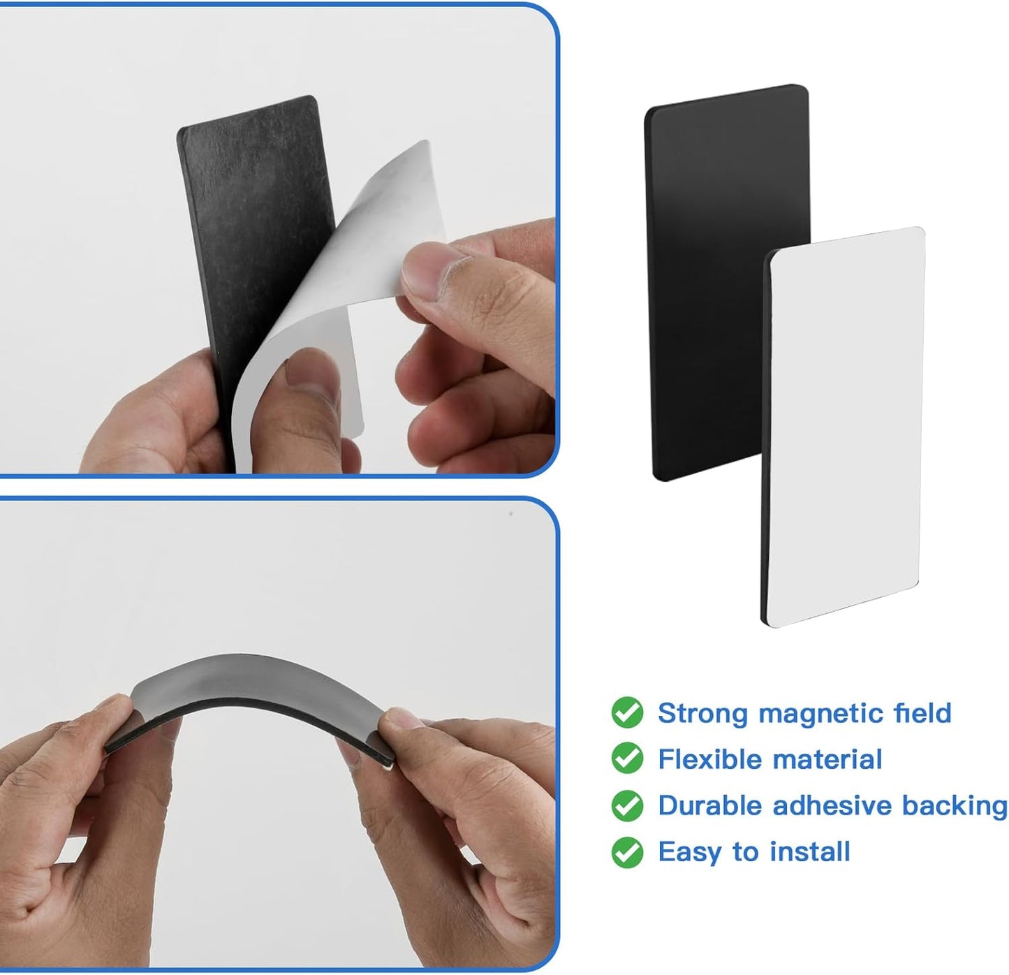 Magnetic Strips with Adhesive Backing, Strong Magnetic Tape Flat Rubber Magnet Strip, Sticky Magnet Strips for Most Surfaces, Refrigerator Whiteboard Dry Erase Board (80 x 45 x 2 mm, 5 pcs)