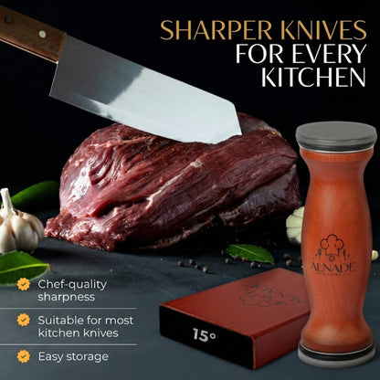 Rolling Knife Sharpener with Comfortable Beech Wood Handle - Premium Kitchen Knife Sharpener Kit for Home Cooks & Chefs, Diamond & Ceramic Wheels, Dual Angle Design, Gift Box Included